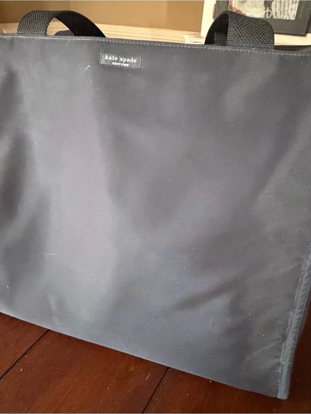 kate spade black nylon tote bag with webbed top handles